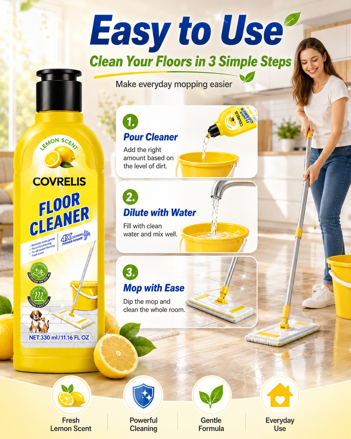 COVERLIS Floor Cleaner - Lemon Scent Household Floor Cleaning Solution image 7