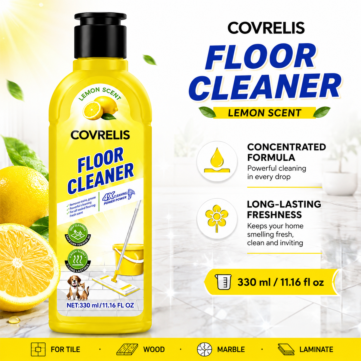 COVERLIS Floor Cleaner - Lemon Scent Household Floor Cleaning Solution image 1